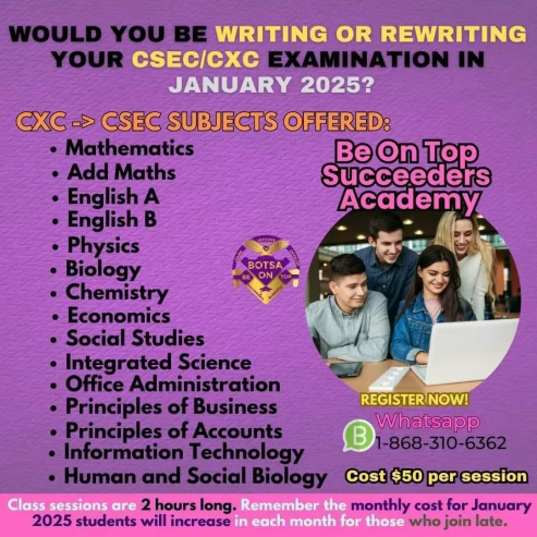 “Secure Your January 2025 CXC/CSEC Success: Join Today and Pay Less!”