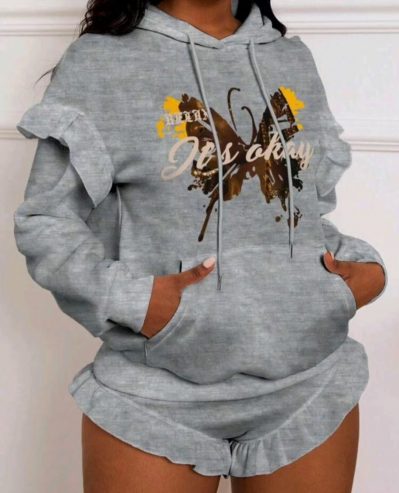 Butterfly print hoodie set