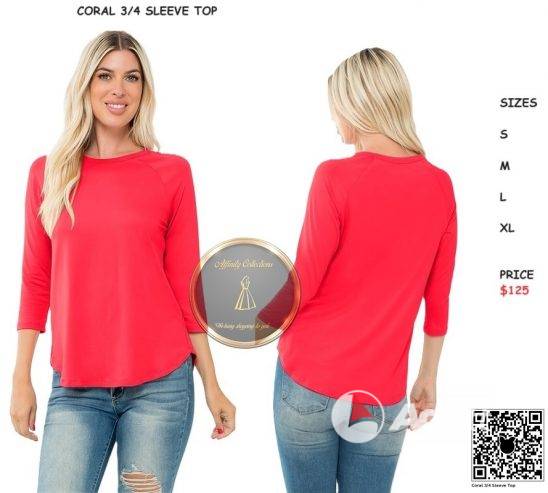 Coral 3/4 Sleeve Top