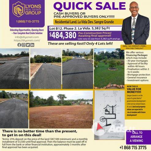 Lot B13 Phase 2 La Vida Gated Community Sangre Grande 5,382 Sq Ft Residential Land $484,380