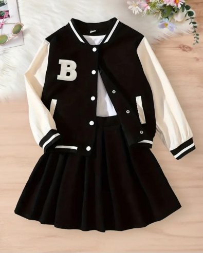 Two piece Preppy-style Varsity jacket and skirt (Polyester)