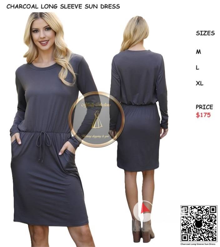 Charcoal Long Sleeve Sun Dress