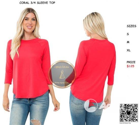 Coral 3/4 Sleeve Top