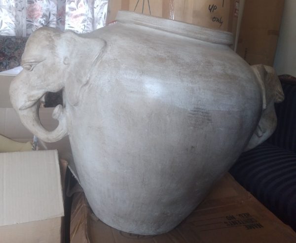 Large Antique Vintage grey Stone planters Pottery with Elephant head handles