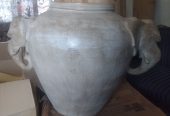 Large Antique Vintage grey Stone planters Pottery with Elephant head handles