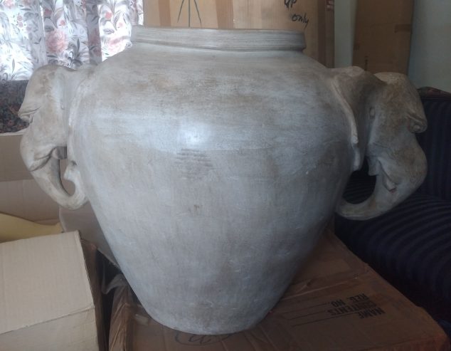 Large Antique Vintage grey Stone planters Pottery with Elephant head handles