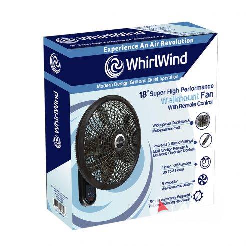 WHIRLWIND 18″ HIGH PERFORMANCE WALL FAN W/REMOTE