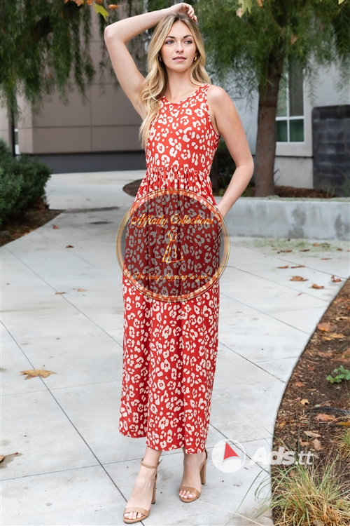 Rust Animal Print Maxi Dress