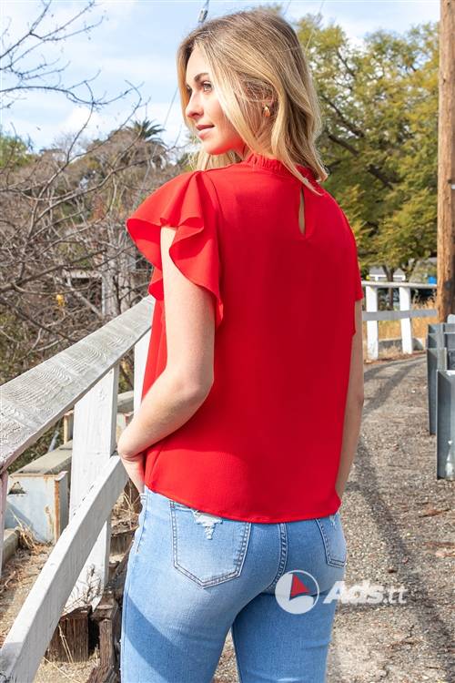 Red Ruffle Sleeve Top