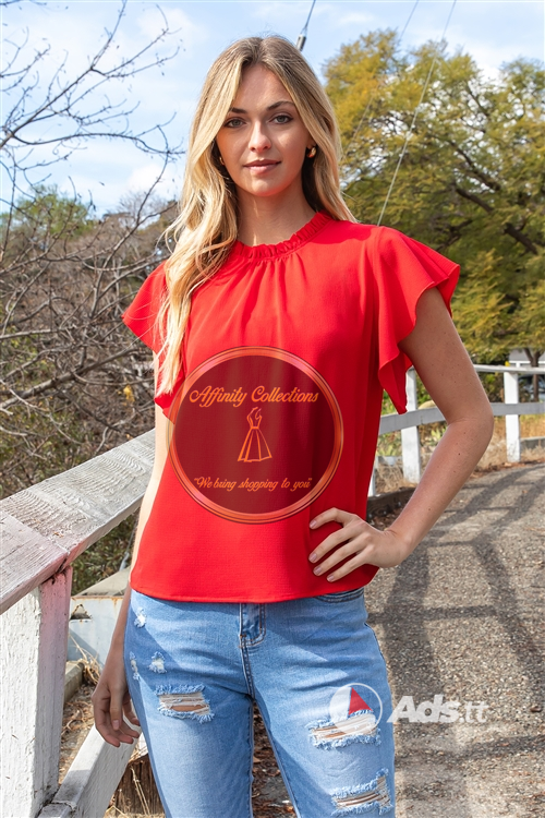 Red Ruffle Sleeve Top
