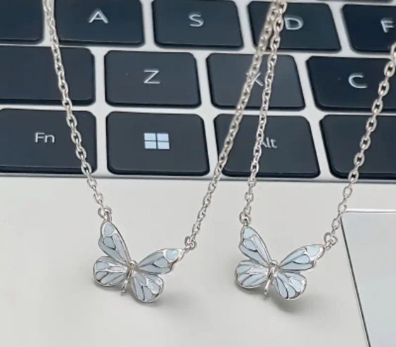 2pc Elegant Blue Butterfly Pendant Necklace and Bracelet