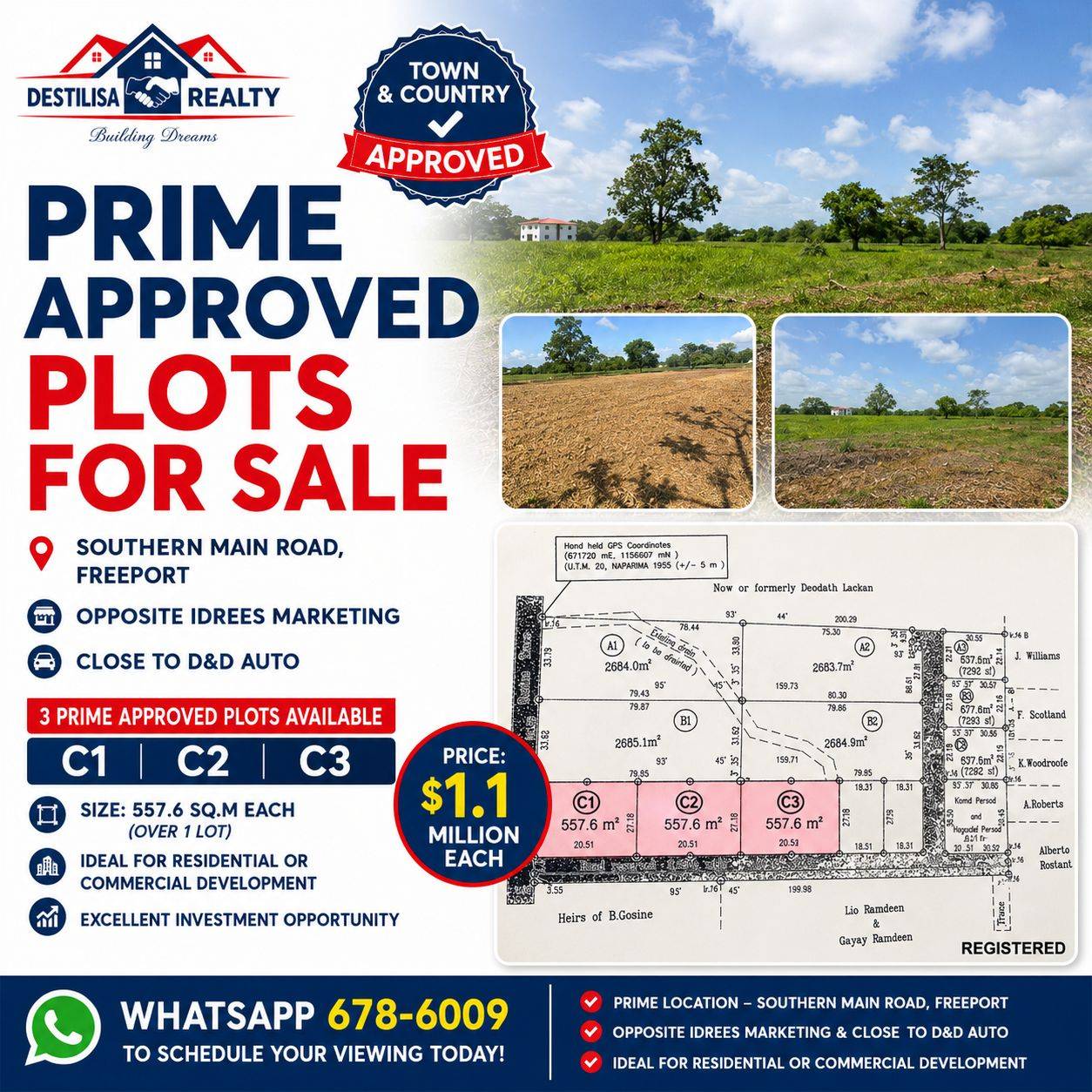 Plots for Sale in Southern Main Road Freeport (557.6 sq.m each (Over 1 Lot))