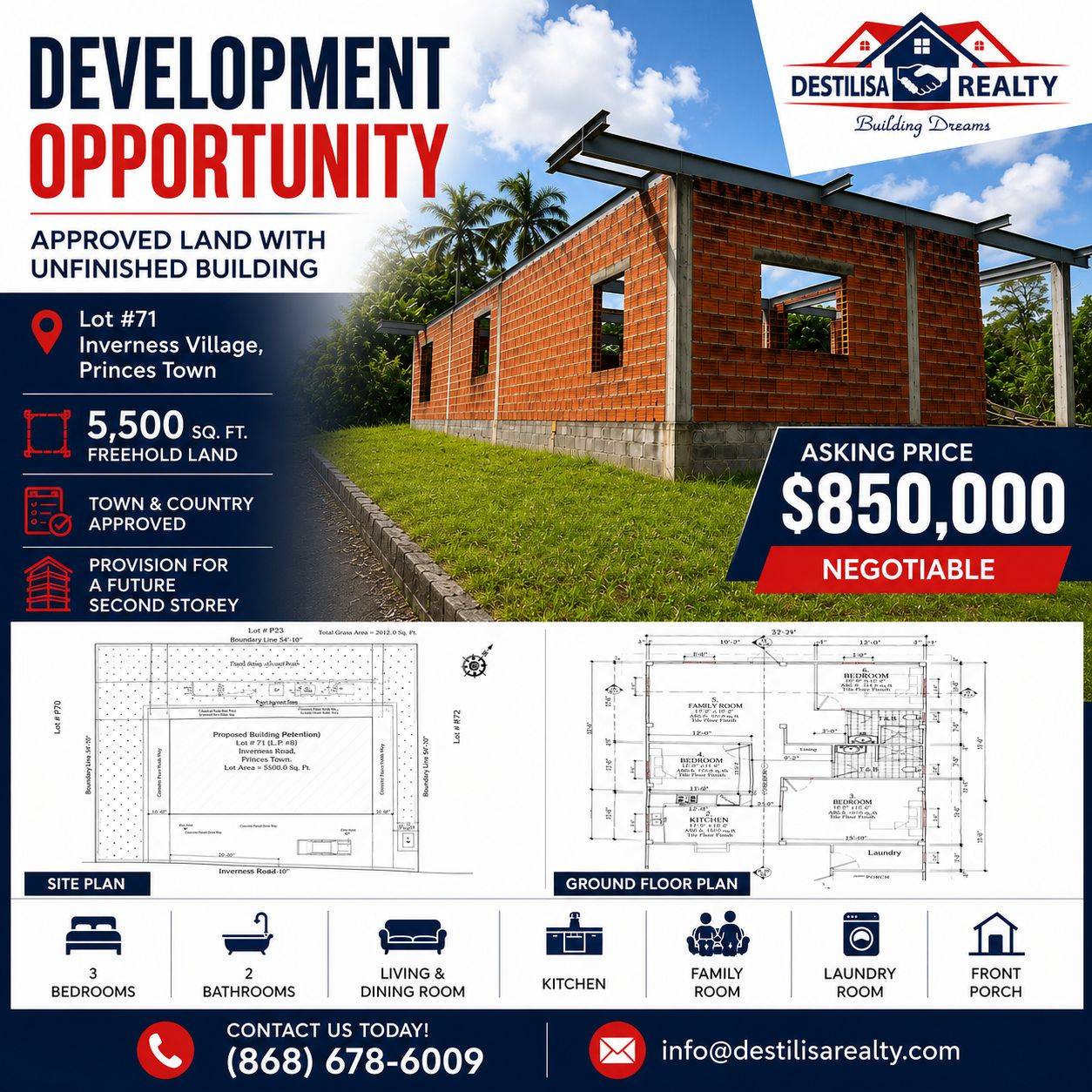 Approved Land with unfinished building for sale.