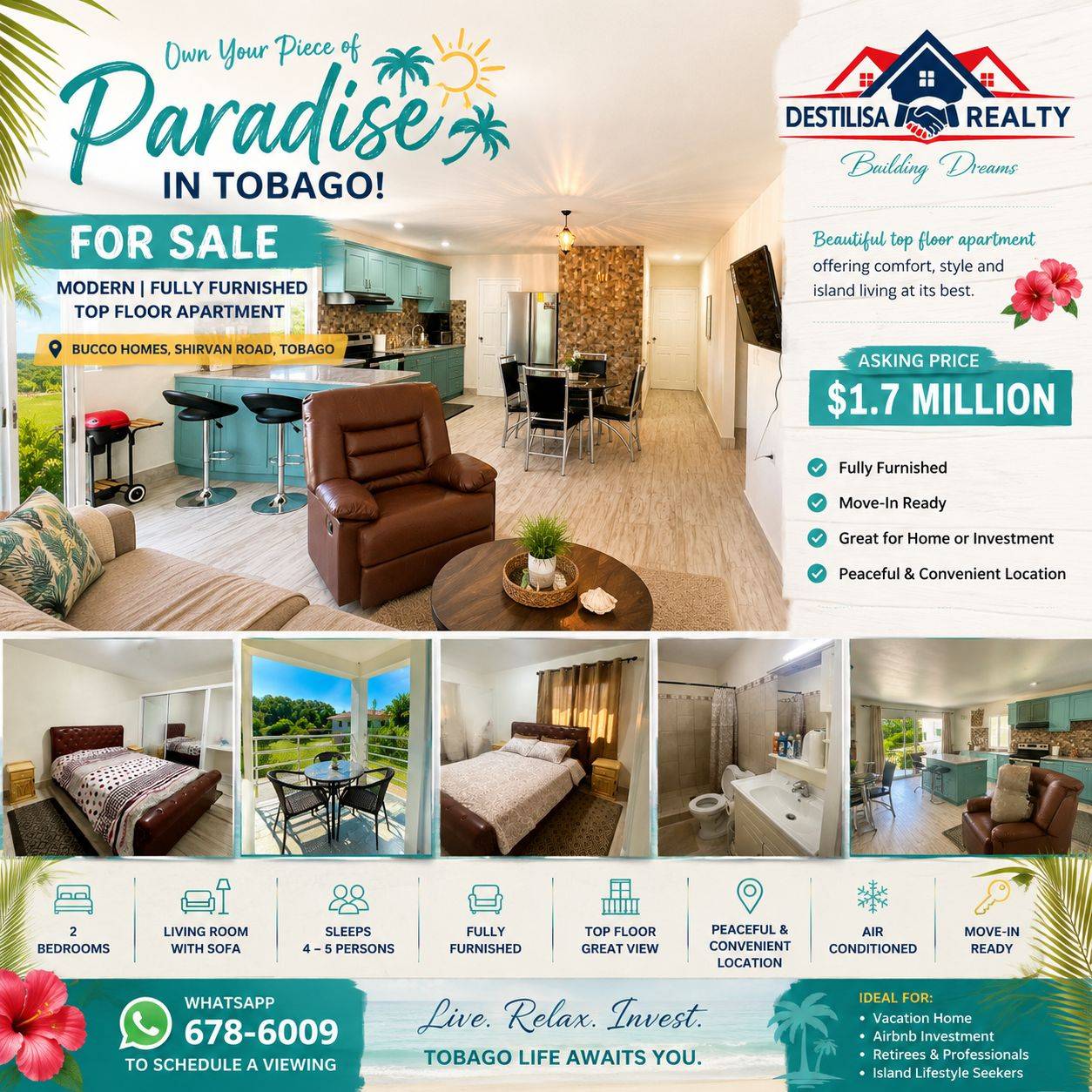 2 Bedroom Fully furnished Apartment for Sale in Tobago