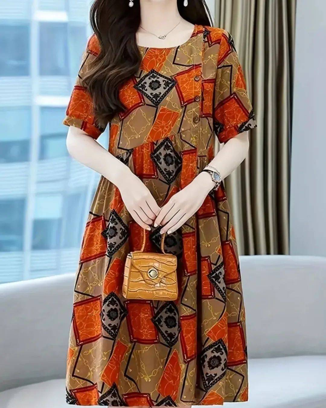 Allover Print Crew Neck Dress