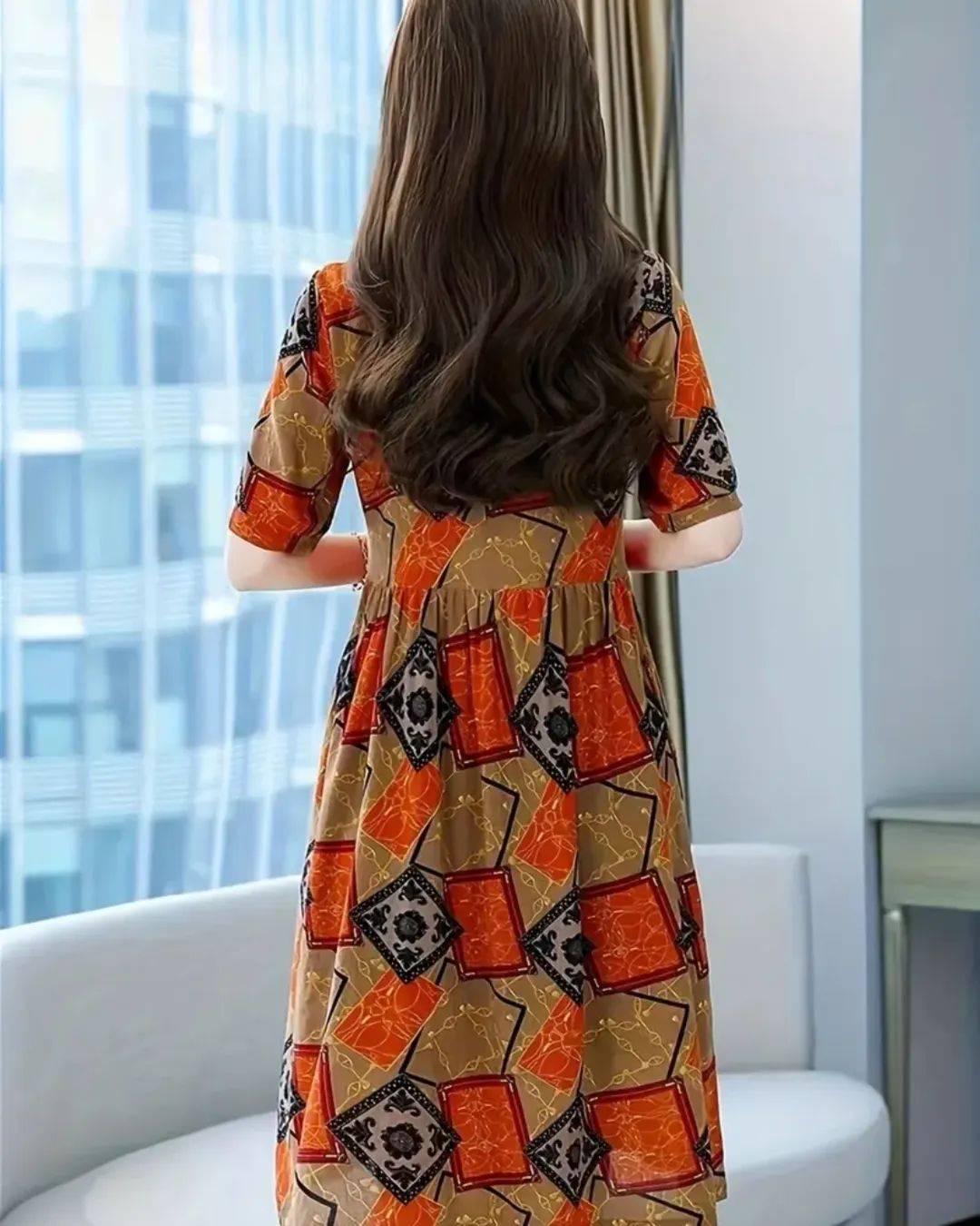 Allover Print Crew Neck Dress