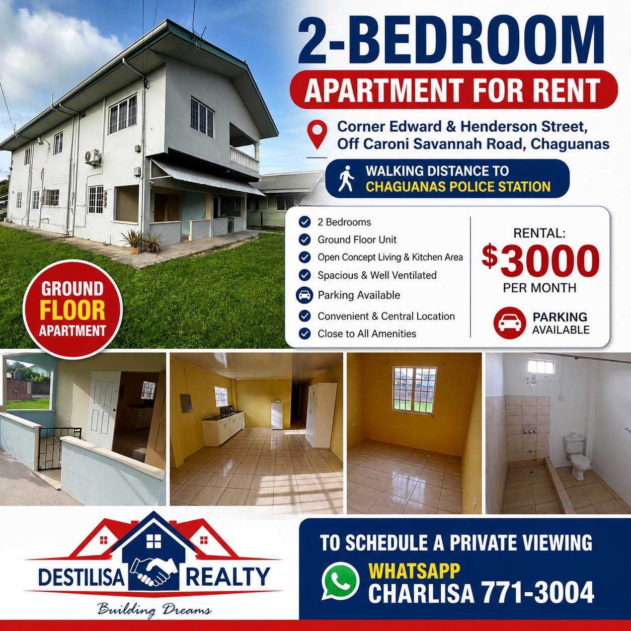 2 bedroom Unfurnished Apartment for Rent in Chaguanas – Ground Floor