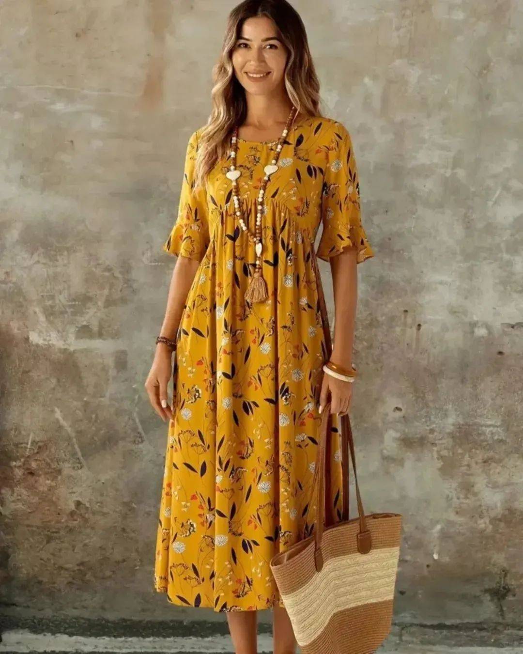 Floral Print Flare Sleeve Dress