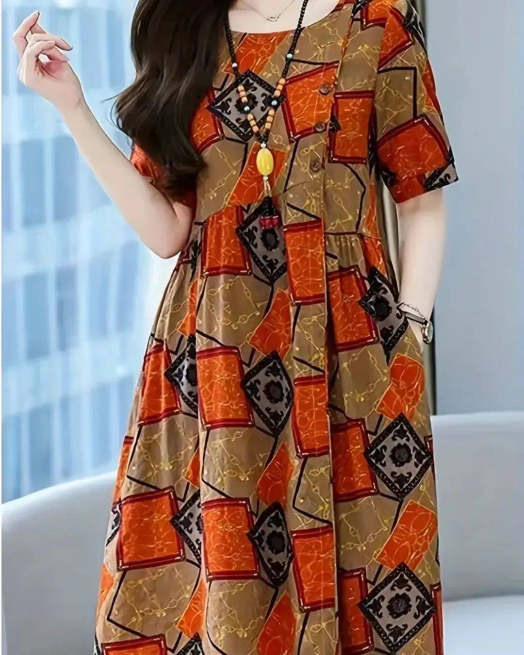 Allover Print Crew Neck Dress