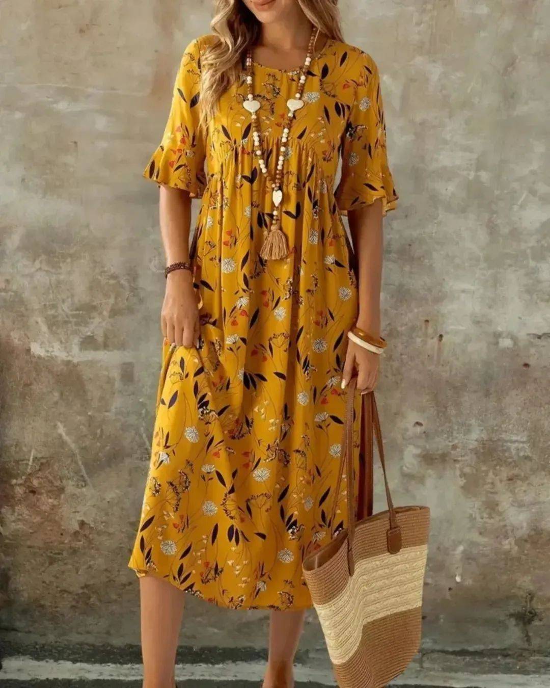 Floral Print Flare Sleeve Dress
